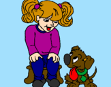 Coloring page Little girl with her puppy painted byRose
