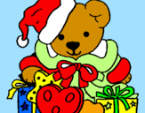 Coloring page Little bear with Christmas hat painted bydani