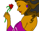 Coloring page Princess with a rose painted bySydney