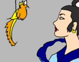 Coloring page Woman and bird painted byWXJerry