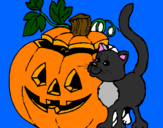 Coloring page Pumpkin and cat painted byRachel