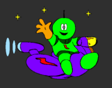 Coloring page Martian on space bike painted byll