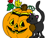 Coloring page Pumpkin and cat painted byangelrose