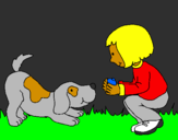Coloring page Little girl and dog playing painted byhayden