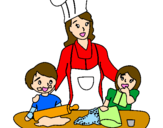 Coloring page Cooking with mom painted bycilla