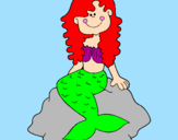 Coloring page Mermaid sitting on a rock painted bylolita