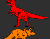 Coloring page Triceratops and Tyrannosaurus rex painted byyani