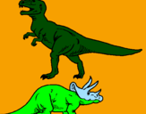 Coloring page Triceratops and Tyrannosaurus rex painted byethan