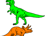 Coloring page Triceratops and Tyrannosaurus rex painted bymaxi