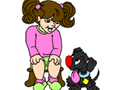 Coloring page Little girl with her puppy painted byNelson