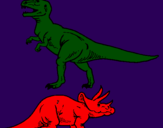 Coloring page Triceratops and Tyrannosaurus rex painted byanonymous