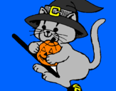 Coloring page Kitten on flying broomstick painted bymarisol