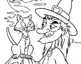 Coloring page Witch and cat painted by0E070E07