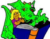 Coloring page Dragon, girl and book painted bytommy