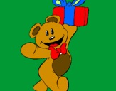 Coloring page Teddy bear with present painted byulises
