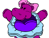 Coloring page Hippopotamus with bow painted bymaxi
