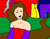 Coloring page Princess and castle painted byMOG