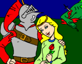 Coloring page Saint George and Princess painted bylydia
