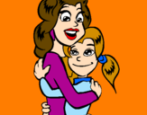Coloring page Mother and daughter embraced painted byema