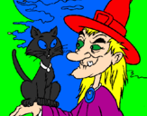 Coloring page Witch and cat painted byElla321999