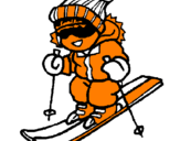 Coloring page Little boy skiing painted byan