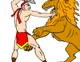 Coloring page Gladiator versus a lion painted bysebastian
