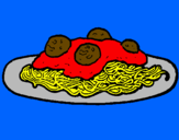 Coloring page Spaghetti with meat painted byCupcake
