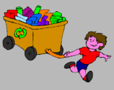 Coloring page Little boy recycling painted byamy
