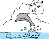 Coloring page Dolphin and seagull painted byguarda  diujo