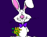 Coloring page Rabbit with bunch of flowers painted byKatie