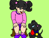 Coloring page Little girl with her puppy painted byCandie