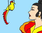 Coloring page Woman and bird painted bysyrene