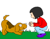 Coloring page Little girl and dog playing painted byveronica