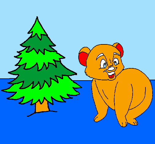 Bear and fir tree