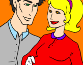Coloring page Father and mother painted byy mom and dad