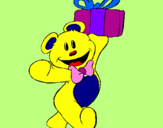 Coloring page Teddy bear with present painted byBarney