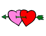 Coloring page Two hearts and an arrow painted byAngelica