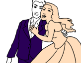 Coloring page The bride and groom painted bydark blue