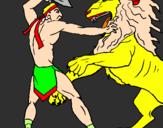 Coloring page Gladiator versus a lion painted byJack M