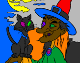 Coloring page Witch and cat painted bymelody