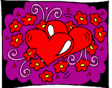 Coloring page Hearts and flowers painted byaron N