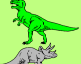 Coloring page Triceratops and Tyrannosaurus rex painted byrishikesh