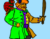 Coloring page Pirate with parrot painted byesteban