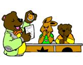 Coloring page Bear teacher and his students painted bysuvii