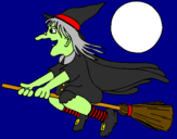 Coloring page Witch on flying broomstick painted byDennisse