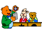Coloring page Bear teacher and his students painted byamelie
