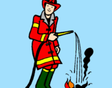 Coloring page Firefighter putting out fire painted byjoan