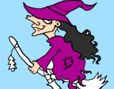 Coloring page Witch on flying broomstick painted byting ting