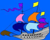 Coloring page 17th century sailing boat painted byMarga