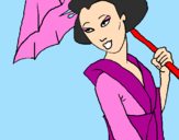 Coloring page Geisha with umbrella painted bynikki